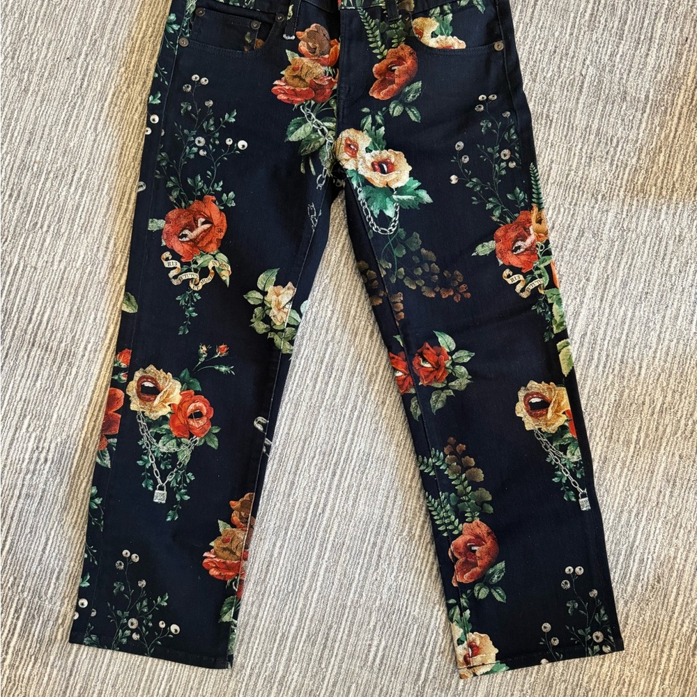 R13 Black Jean with Fun Multicolor Floral Print - Picture 3 of 13